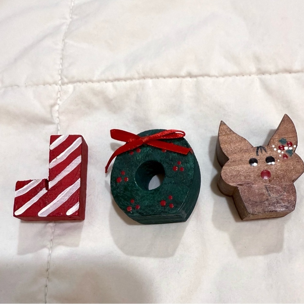 Handmade wooden carved JOY handmade & painted 1 1/2 inches